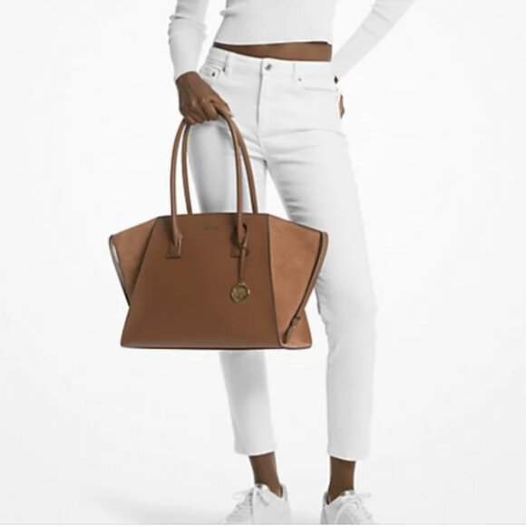 Michael Kors Avril Extra-Large Leather and Suede Tote Bag Brown NWT - Picture 4 of 6